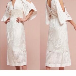 FARM Rio White Midi Dress with Lace Details